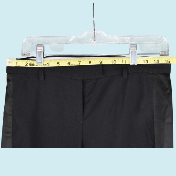 Theory Tuxedo Pants Women's Size 6 Black Satin Stripe Wool Mid-Rise Trousers - Picture 7 of 8